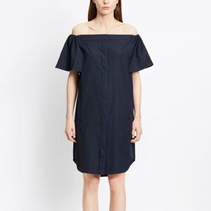 Vince Navy Cotton Off-the-Shoulder Dress
